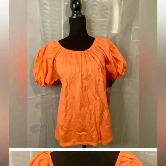 💜3/25 NWT A New Day Orang Top With Puff Sleeves and Bow Tie in Back - Picture 4 of 4